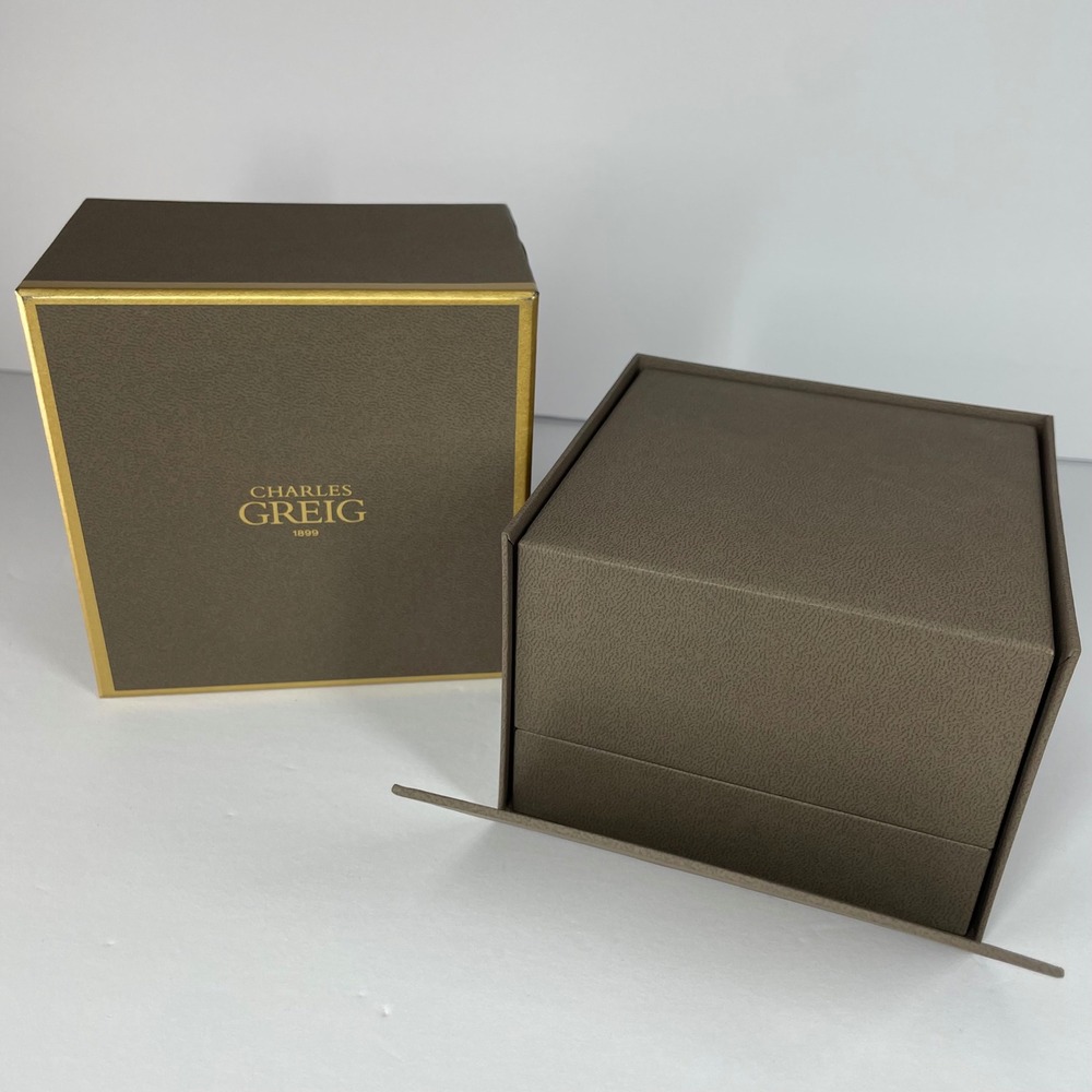 Charles‎ Greig 1899 Luxury Jewelry Watch Presentation Box Set Brown Gold Trim